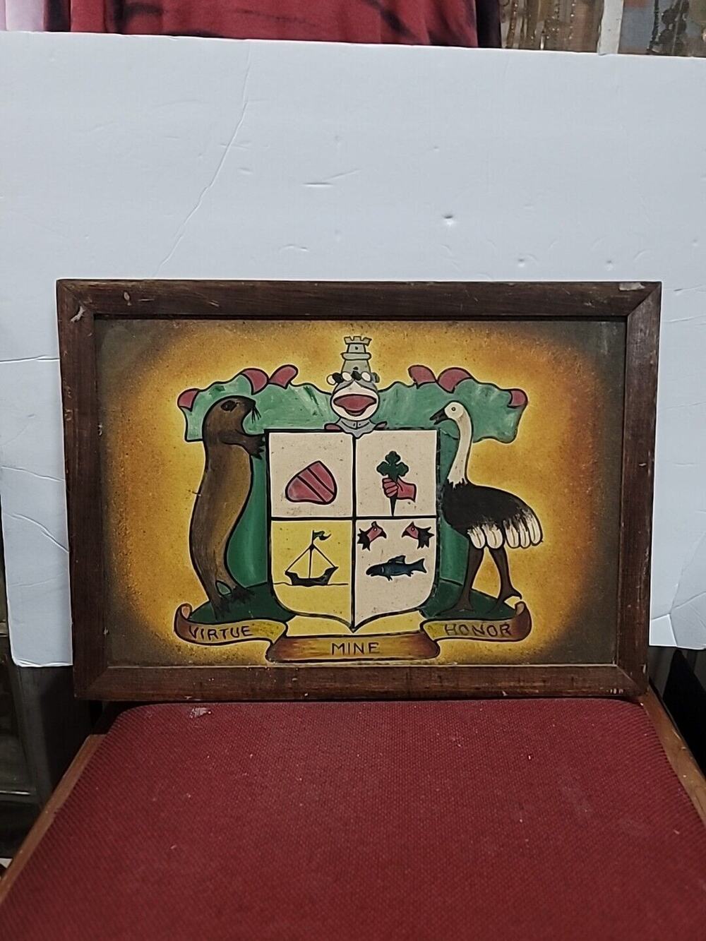 Folk Art Painting Board FRAMED Coat of Arms Family Crest MACCLEAN heraldry Crest
